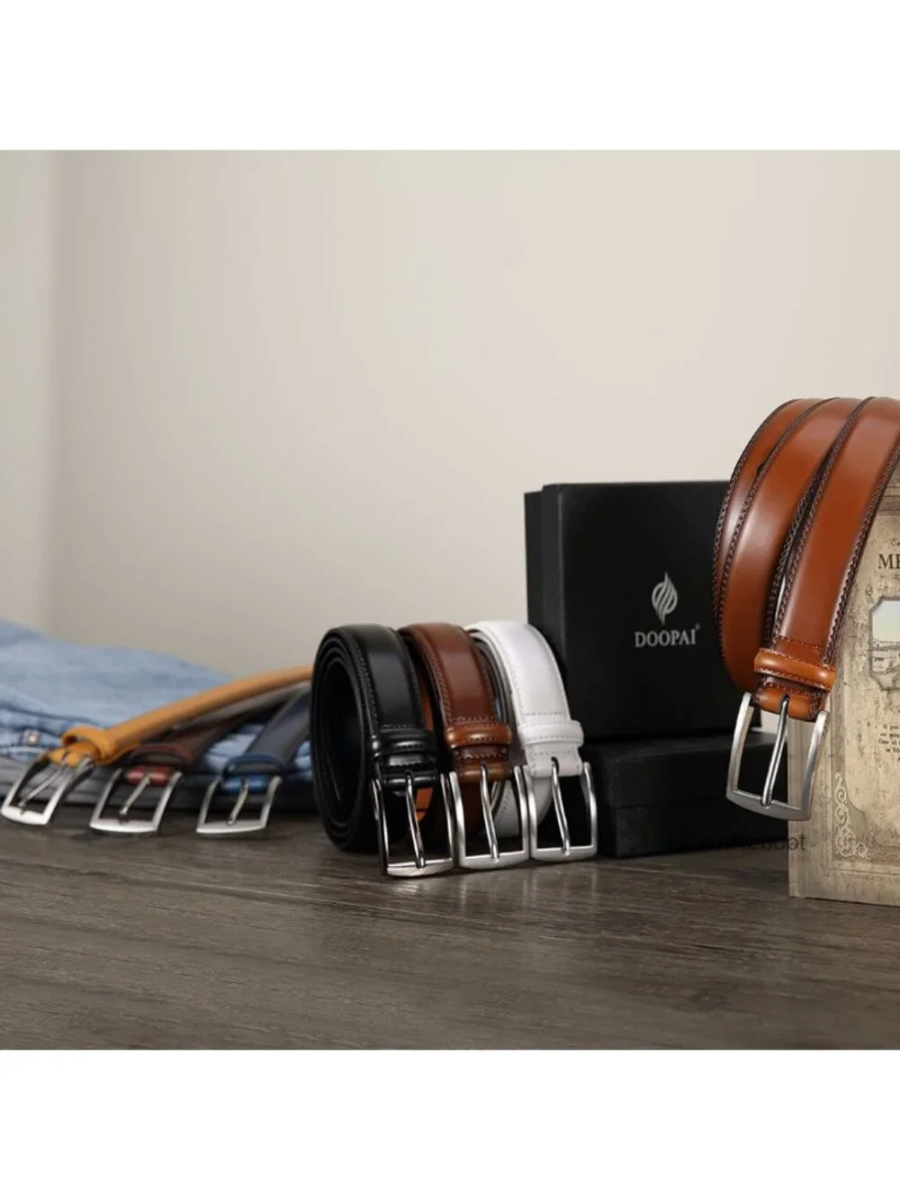 Men's Genuine Leather Dress Belts 2 Pack 1.32 Inch Wide with Prong Buckle